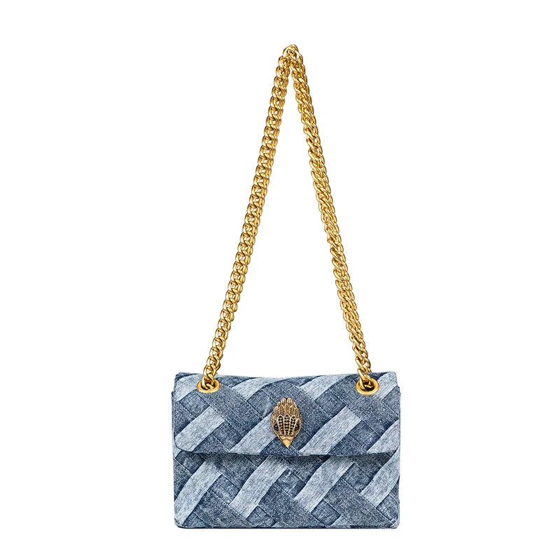 New Style Women Handbag Wash Denim In Weave Print Purse Jointing Cross Body Bag Patchwork