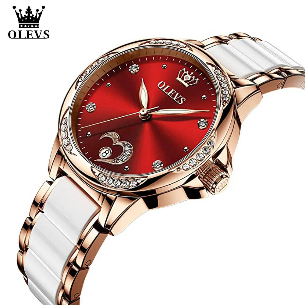 Women's/Automatic Mechanical Wrist Watch/Stainless Steel Ceramic Watchband/Heart Diamond Girls Dress Watch - My Store