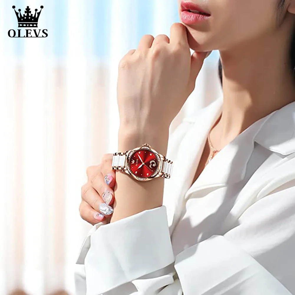 Women's/Automatic Mechanical Wrist Watch/Stainless Steel Ceramic Watchband/Heart Diamond Girls Dress Watch - My Store