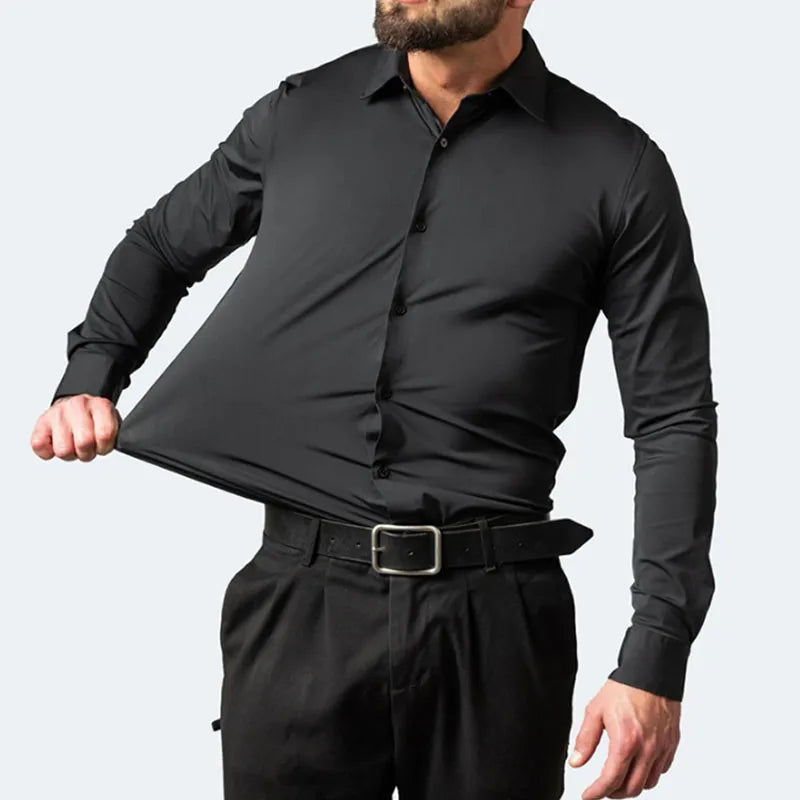 Elastic force non-iron men's long-sleeved shirt solid color - My Store