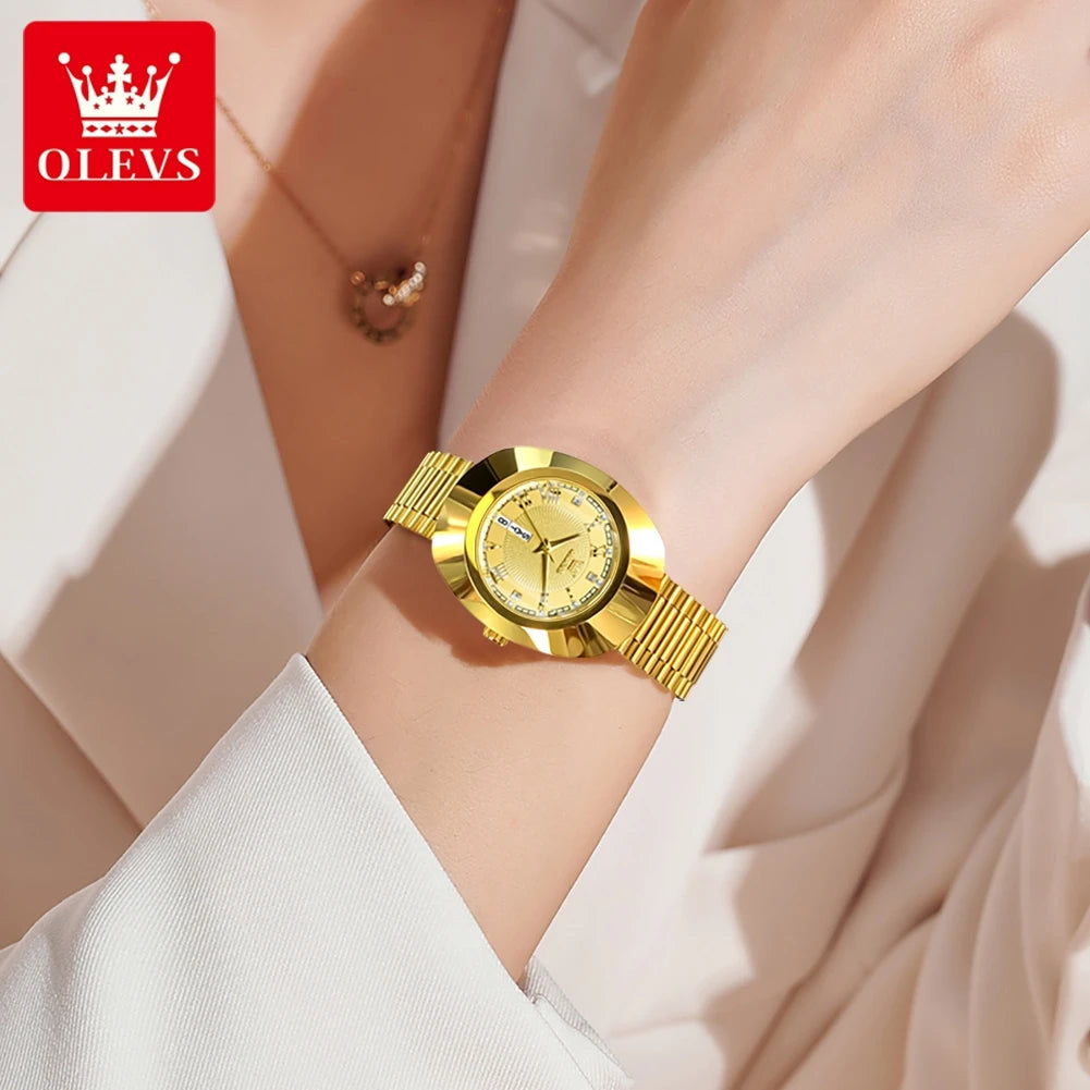 Quartz Watch for Women Golden Tungsten steel Luxury Elegant Waterproof Calendar High Quality - My Store