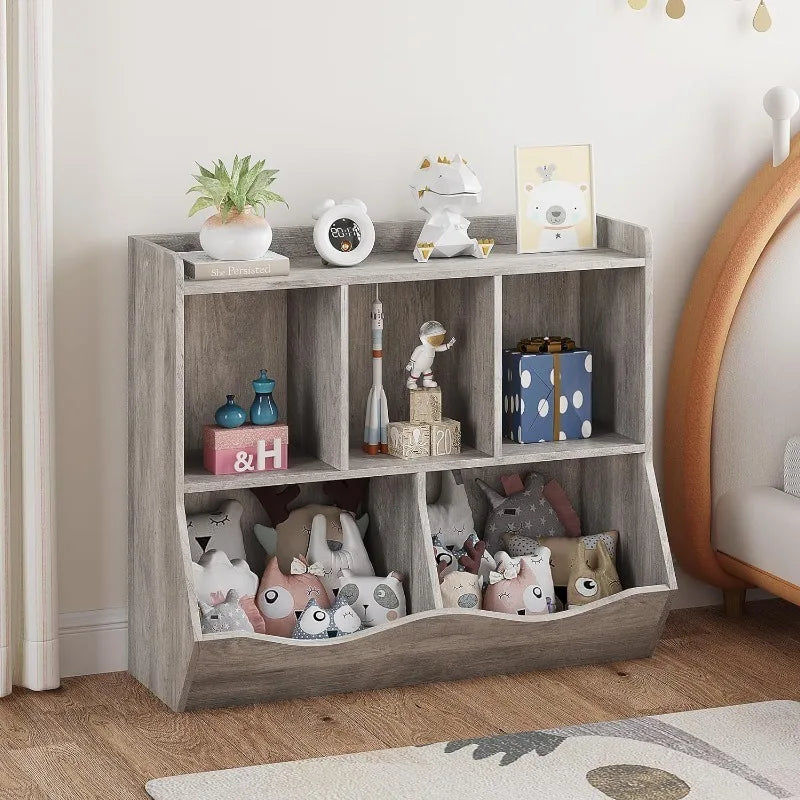 Kids Bookshelf and Bookcase Toy Storage Multi Shelf with Cubby Organizer Cabinet