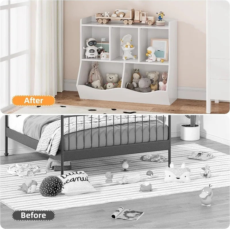 Kids Bookshelf and Bookcase Toy Storage Multi Shelf with Cubby Organizer Cabinet