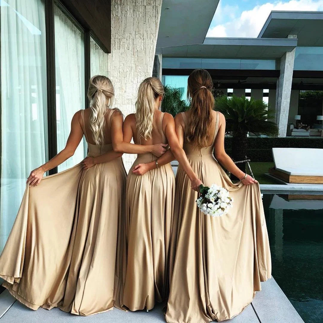 9-Colors-Bridesmaid Dress Women-Sister Group-Dress Sexy Split V Neck Backless Sleeveless Formal - My Store