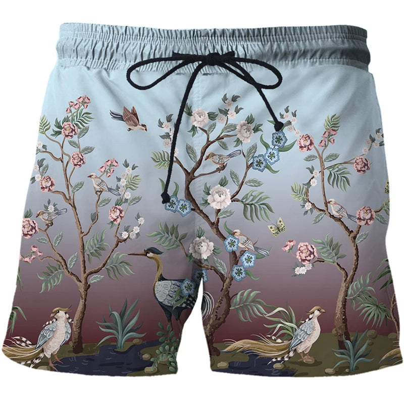 Mens Summer Beach Shorts-Beach Boxer Trunks peacock 3D Print-Casual Short Bermudas - My Store