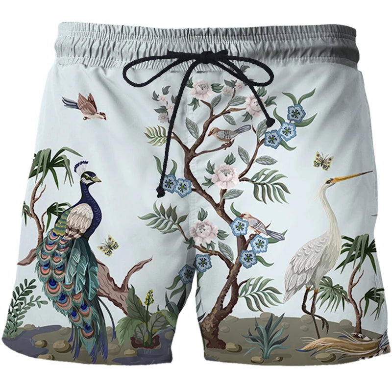 Mens Summer Beach Shorts-Beach Boxer Trunks peacock 3D Print-Casual Short Bermudas - My Store