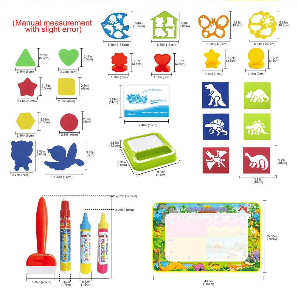 Dinosaur Theme Water Drawing Mat & Pens & Stamp Kids Painting Board Mat Rug