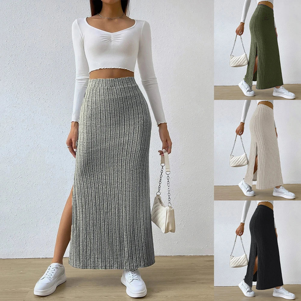 Plus Size Women Skirt Spring Summer Large Size Korean High Waisted Elastic Slim Hip Knit Sexy Bodycon Midi Skirt Female Clothing