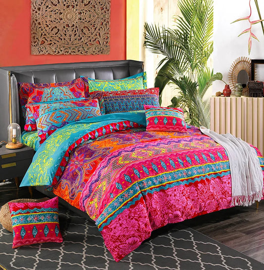 Boho Plain Print Quilt Cover Pillowcase 3PC Set # King Size Bedding Set European Style Duvet Cover Set