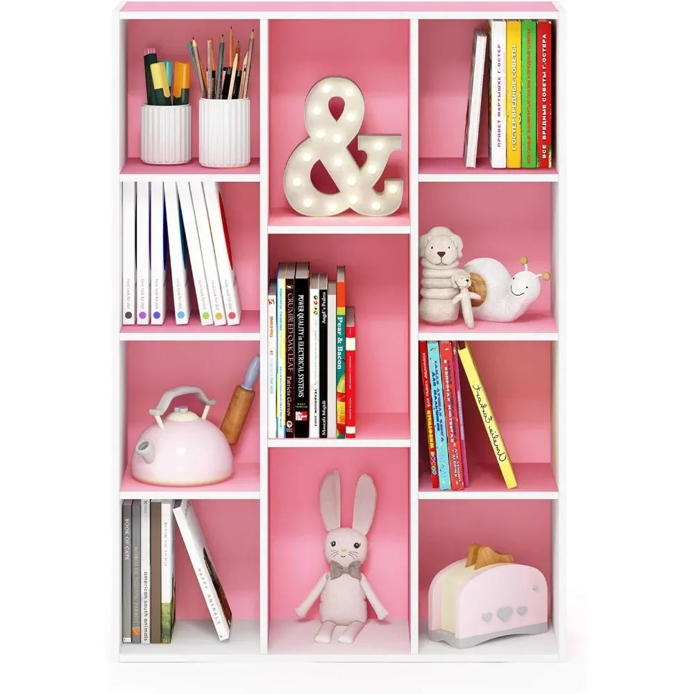 Children Bookcase / Book / Storage , 11-Cube, Book Shelf Dollhouse Bookcase, Pink