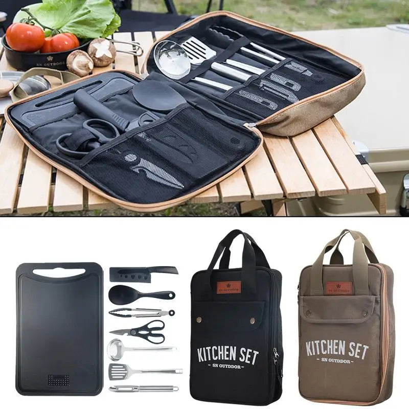 8pcs Camping Kitchen Cookware Set Portable Outdoor Travel Utensils  Stainless Steel Cooking and Grilling Set