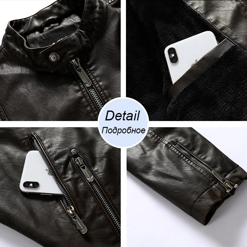 Men's Leather Jacket, Motorcycle Slim Fleece Jacket/Coat-Spring Casual Leather Jacket - My Store