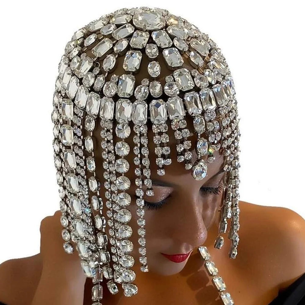 Crystal Tassel Hair Chain Bridal Headpiece Women Rave Accessories Rhinestone Head Chain - My Store