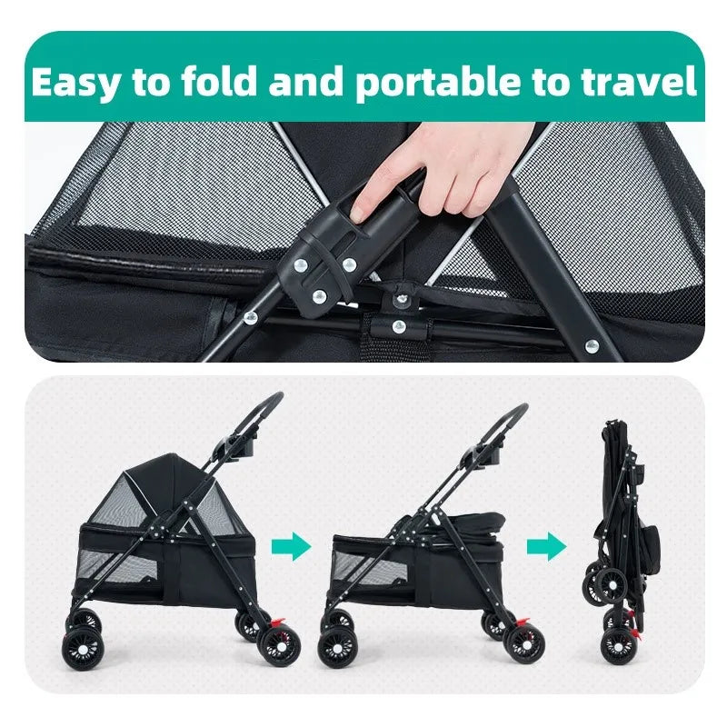 Pet Stroller Teddy Cat Dog Stroller Outing Small Dog Lightweight Foldable - My Store