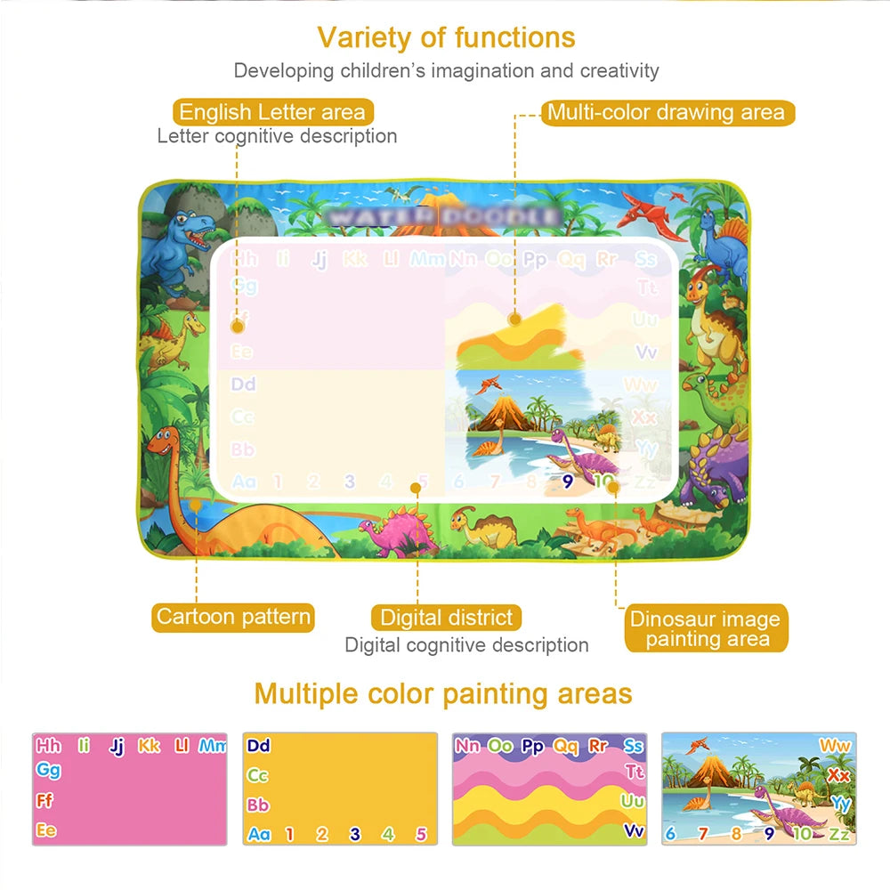 Dinosaur Theme Water Drawing Mat & Pens & Stamp Kids Painting Board Mat Rug