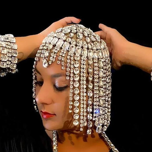 Crystal Tassel Hair Chain Bridal Headpiece Women Rave Accessories Rhinestone Head Chain - My Store