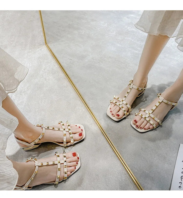 Summer low heel women rivets sandals thin ribbon fashion-large size wear slippers free delivery - My Store