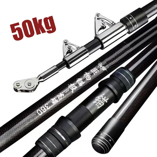 2.1-4.5M Carbon Fishing Rod 50kg above Superhard Long Distance Throwing-shot Rod Telescopic Sea Boat