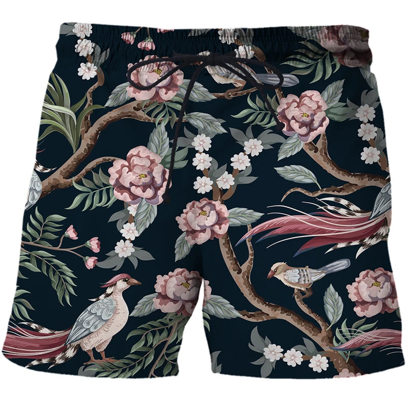 Mens Summer Beach Shorts-Beach Boxer Trunks peacock 3D Print-Casual Short Bermudas - My Store