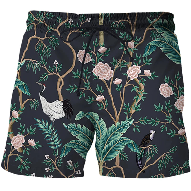 Mens Summer Beach Shorts-Beach Boxer Trunks peacock 3D Print-Casual Short Bermudas - My Store