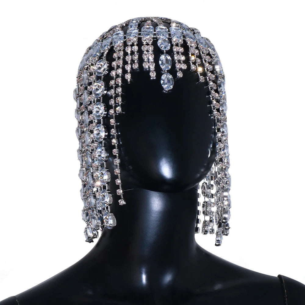 Crystal Tassel Hair Chain Bridal Headpiece Women Rave Accessories Rhinestone Head Chain - My Store