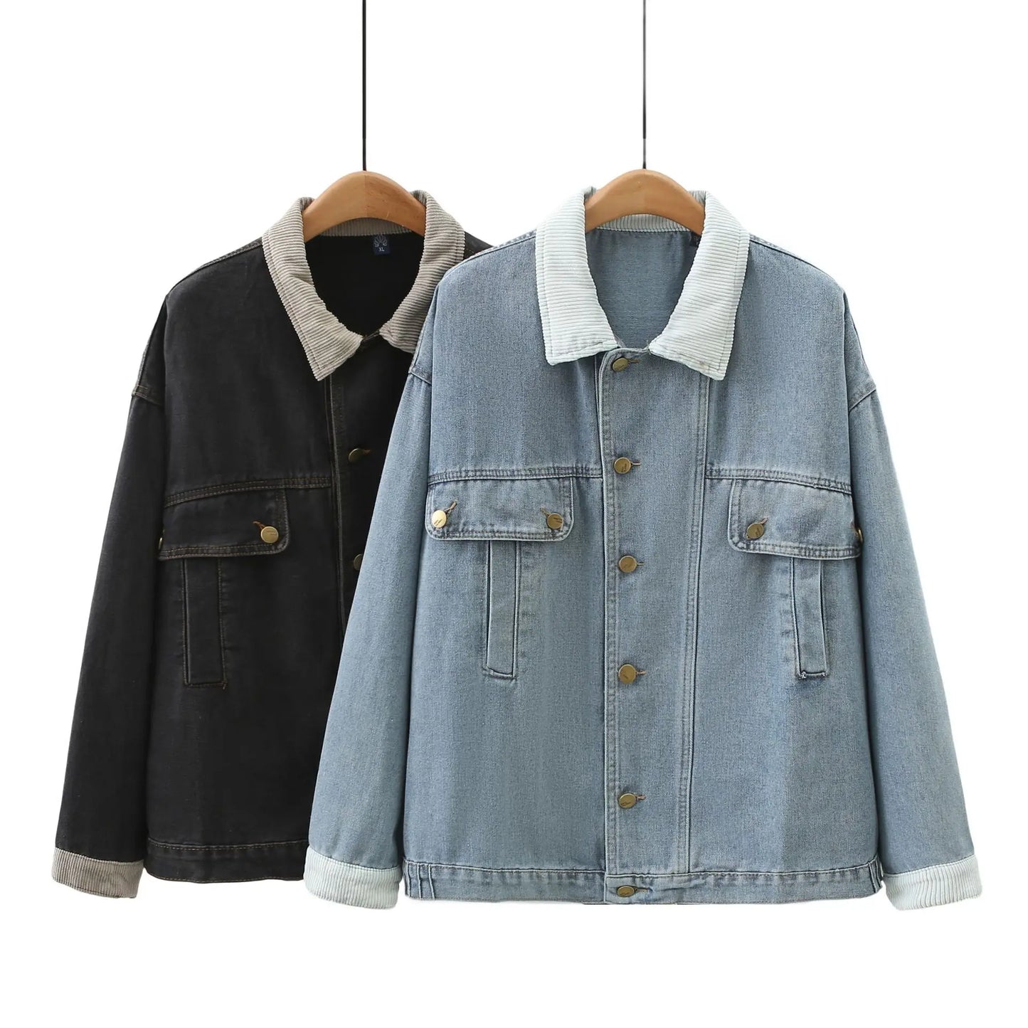 Womens Plus Size Jean Jacket Autumn Casual Clothing Fashion Block Color Denim Outwear Curve Drop Sleeves Coats