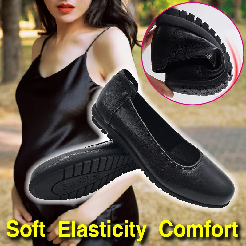 Work Shoes 2.5cm Flat Genuine Cowhide-Pregnant Women Preferred Choice