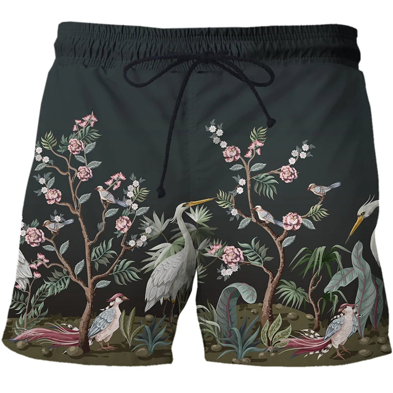 Mens Summer Beach Shorts-Beach Boxer Trunks peacock 3D Print-Casual Short Bermudas - My Store