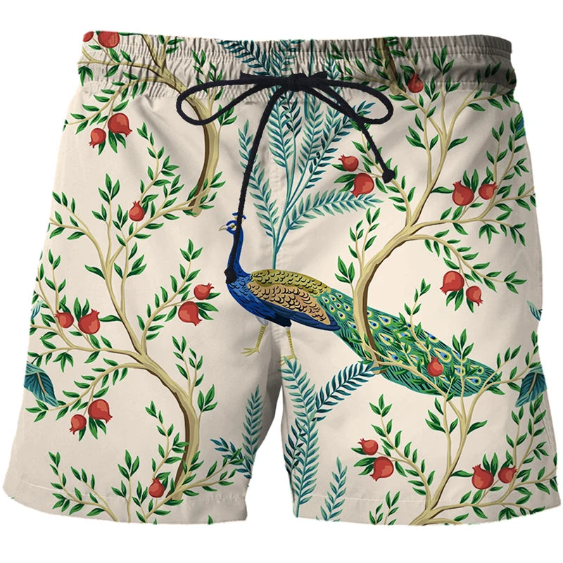 Mens Summer Beach Shorts-Beach Boxer Trunks peacock 3D Print-Casual Short Bermudas - My Store