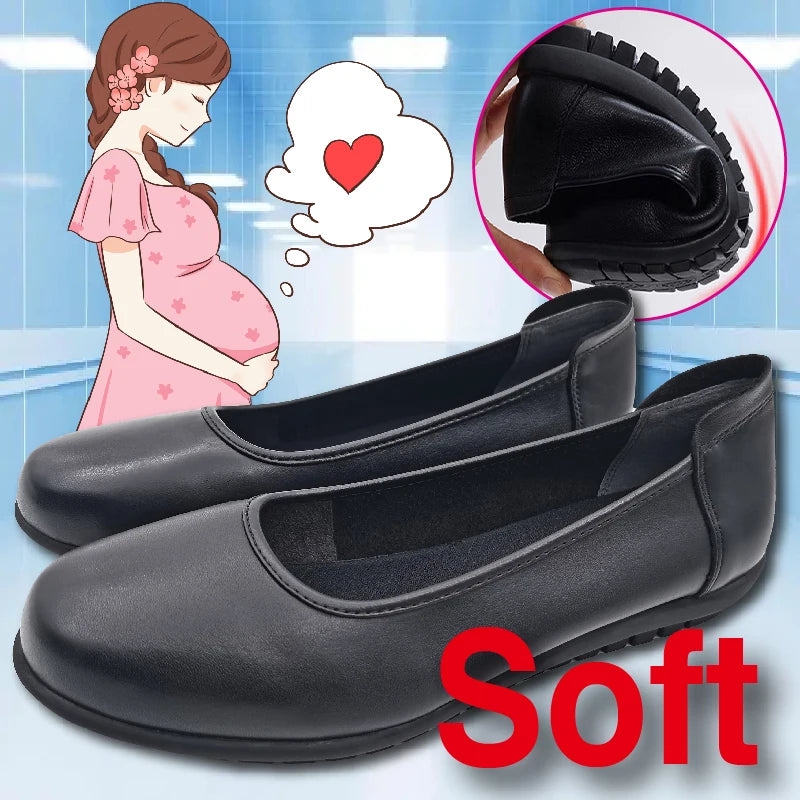 Work Shoes 2.5cm Flat Genuine Cowhide-Pregnant Women Preferred Choice