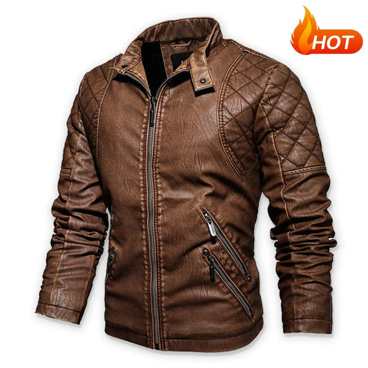 Men's Leather Jacket, Motorcycle Slim Fleece Jacket/Coat-Spring Casual Leather Jacket - My Store