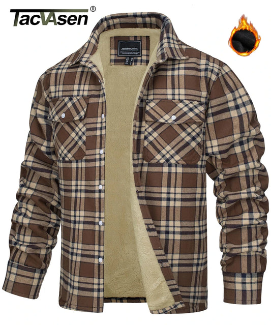 Fleece Lining Jackets Mens Flannel Cotton Jackets Plaid Casual Button Down Cargo