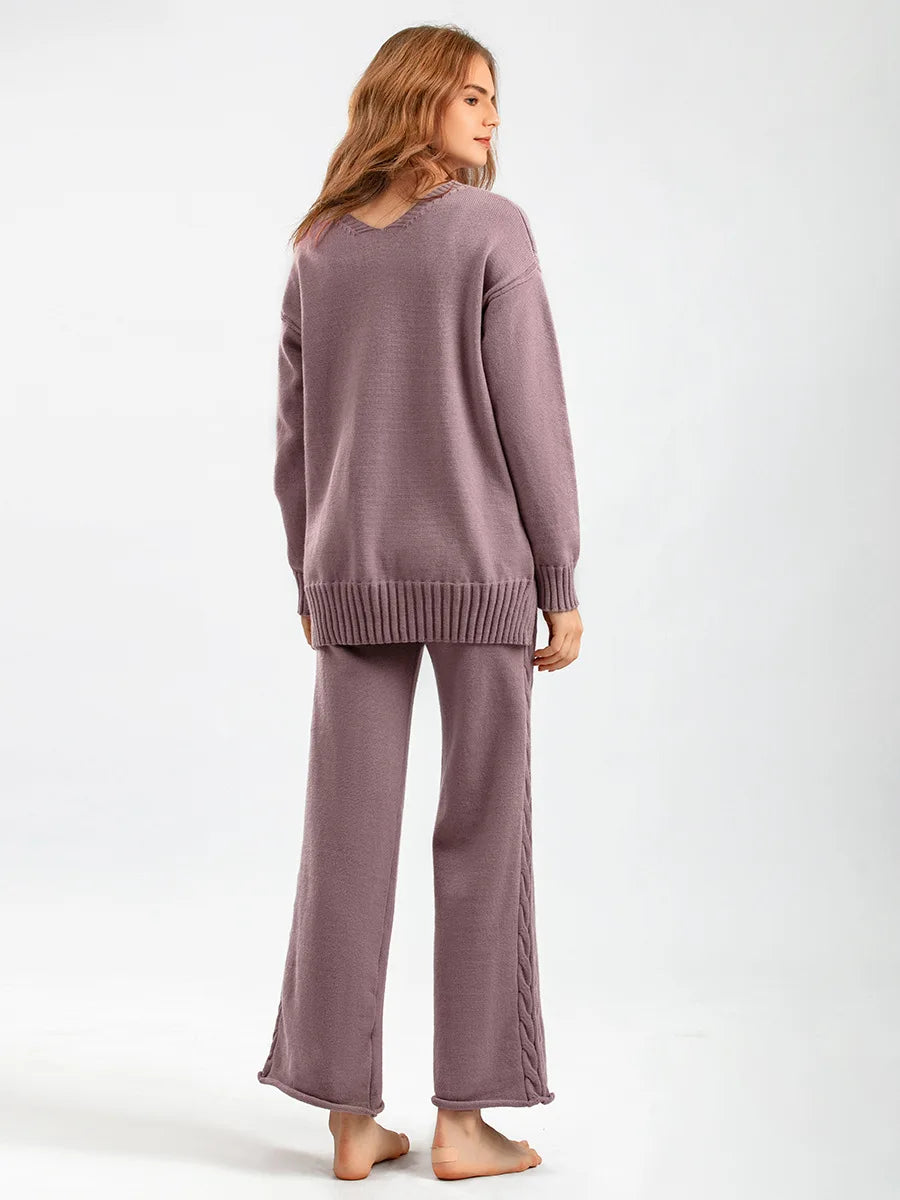 Autumn Hooded Long Sleeved Pullover Top+Wide Leg Pants Suit Women