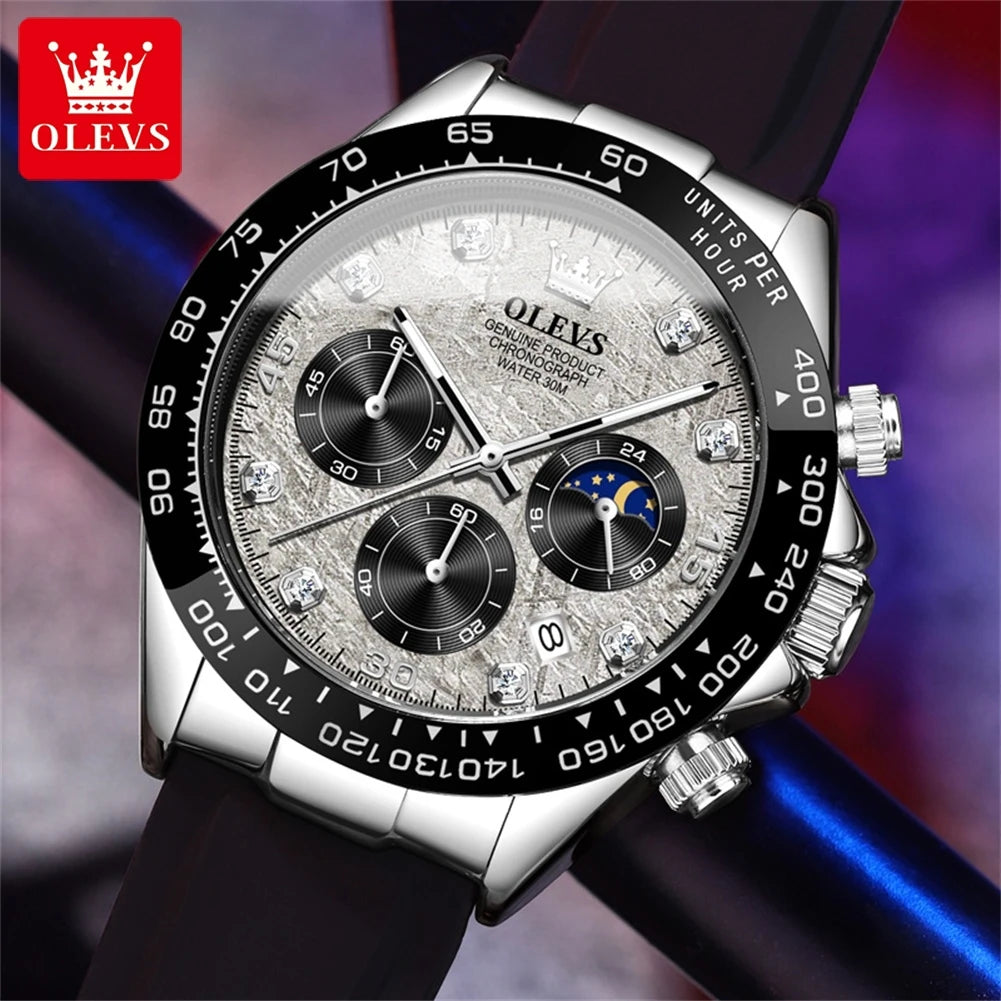 Quartz Watch for Men-Waterproof-Luminous Moon Phase-Chronograph Sport Wristwatch Moonswatch - My Store