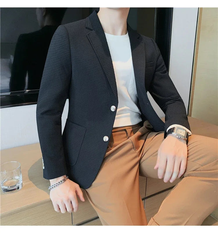 Autumn Brand Men Blazers Slim Fit Casual Suit Jacket Solid Color Blazer