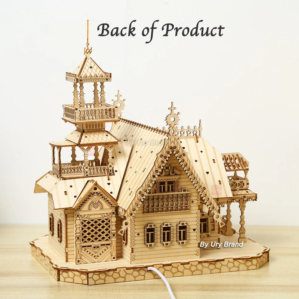 3D Wooden Puzzle-Villa House Royal Castle-Light Assembly-Toy Kid/Adult DIY Model Kits Desk Decoration - My Store