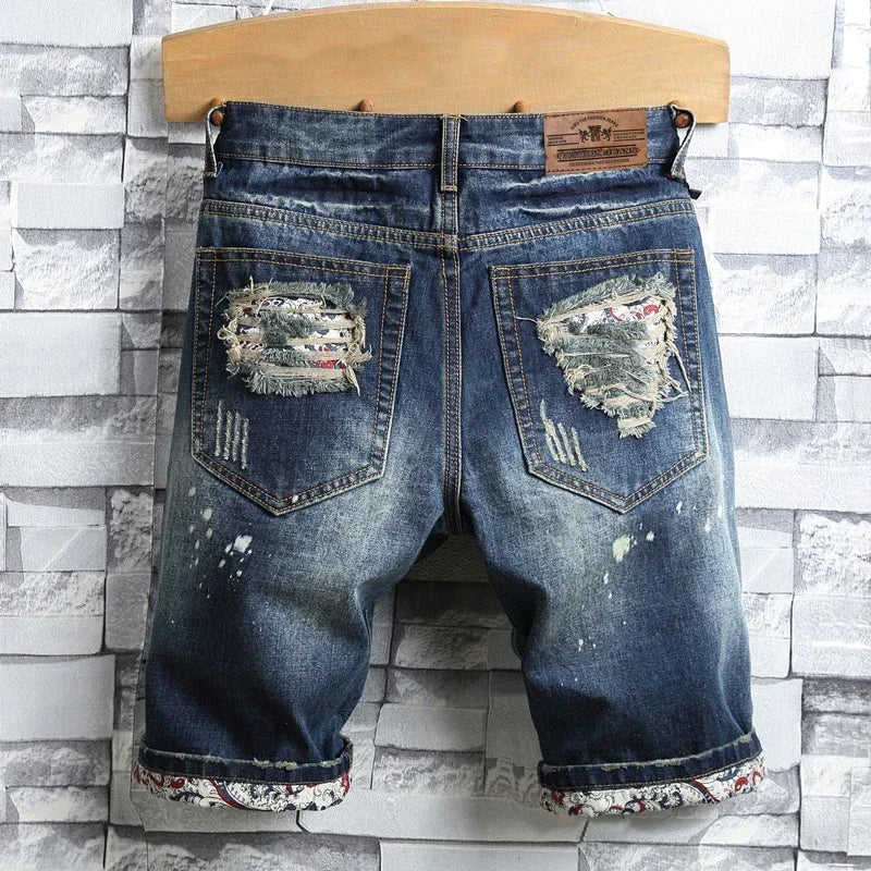 New Men Ripped Short Jeans Streetwear-Hole Straight Slim Casual Denim Shorts - My Store