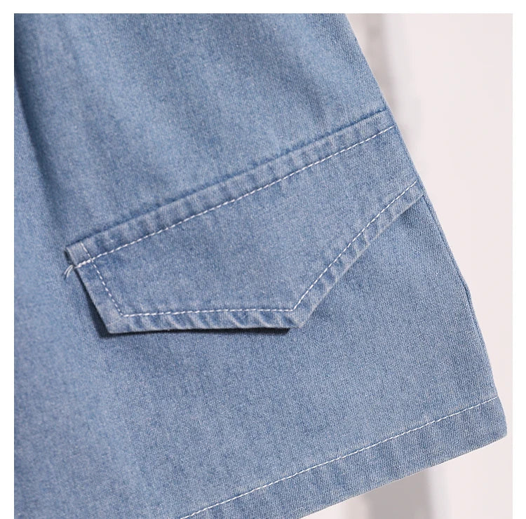 Plus Size Denim Summer Mini Elastic-High Waist Shorts Women-Wide Leg Loose Pleated Fashion Ladies