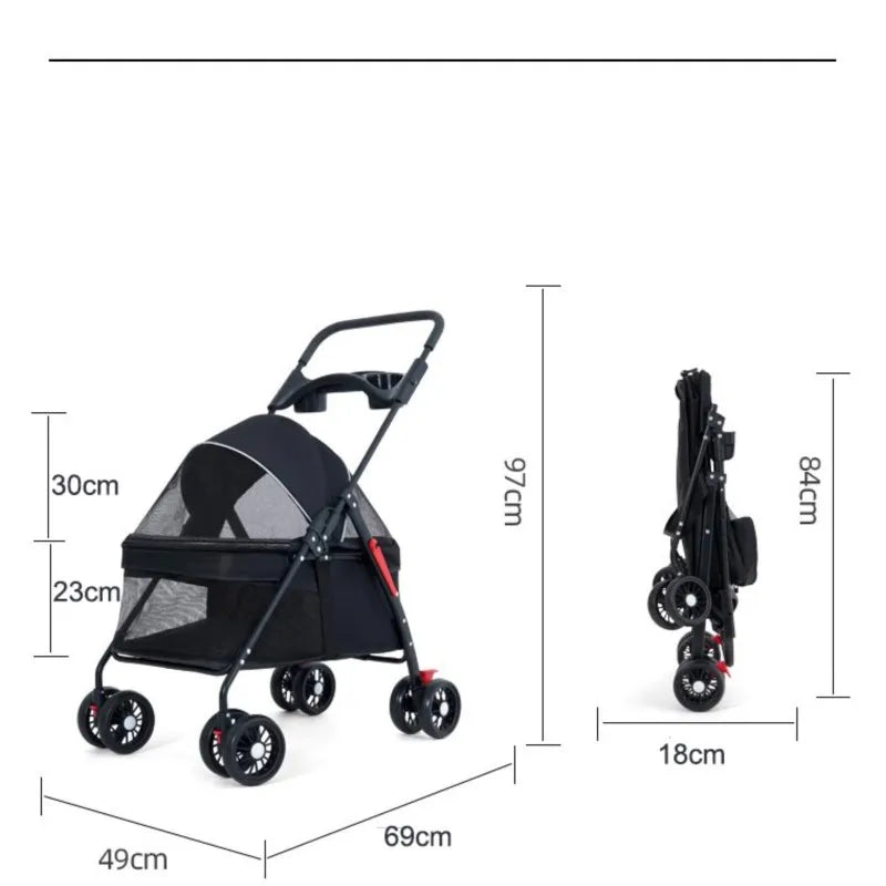 Pet Stroller Teddy Cat Dog Stroller Outing Small Dog Lightweight Foldable - My Store