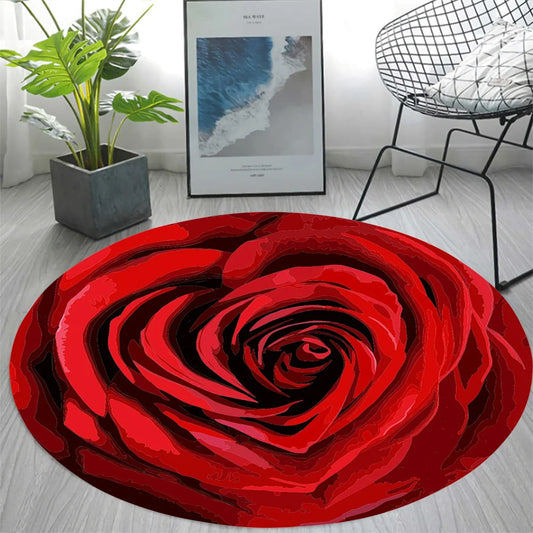 Newest Flannel Romantic Red Rose Round Area Rug for Living Room Bedroom Decor 3D Printed Carpets