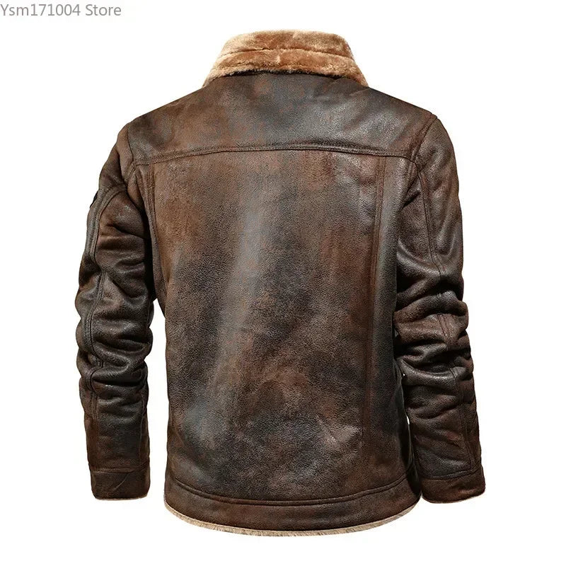 Men's autumn & winter new oversized plus-velvet thick leather-jacket fashion- coat size M-4XL - My Store