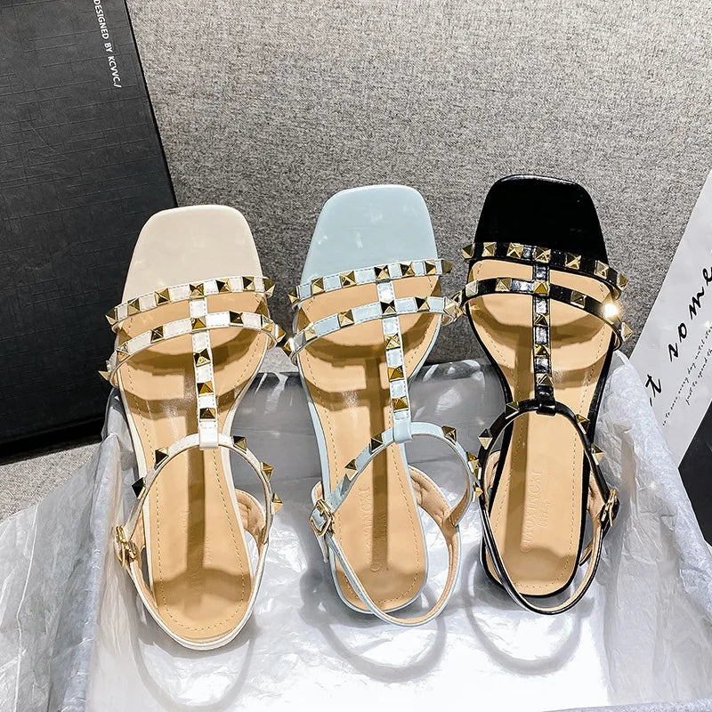 Summer low heel women rivets sandals thin ribbon fashion-large size wear slippers free delivery - My Store