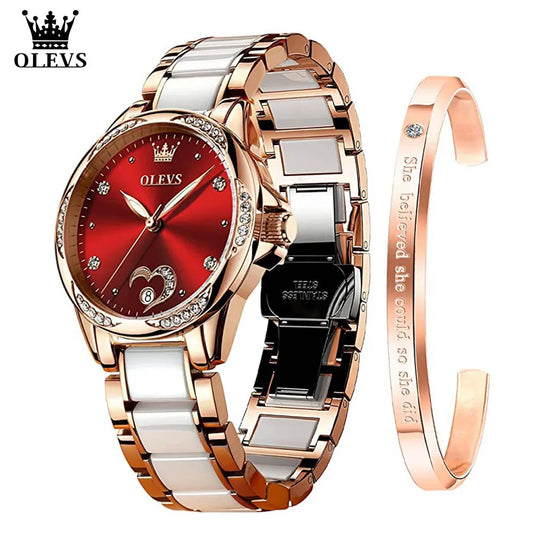 Women's/Automatic Mechanical Wrist Watch/Stainless Steel Ceramic Watchband/Heart Diamond Girls Dress Watch - My Store