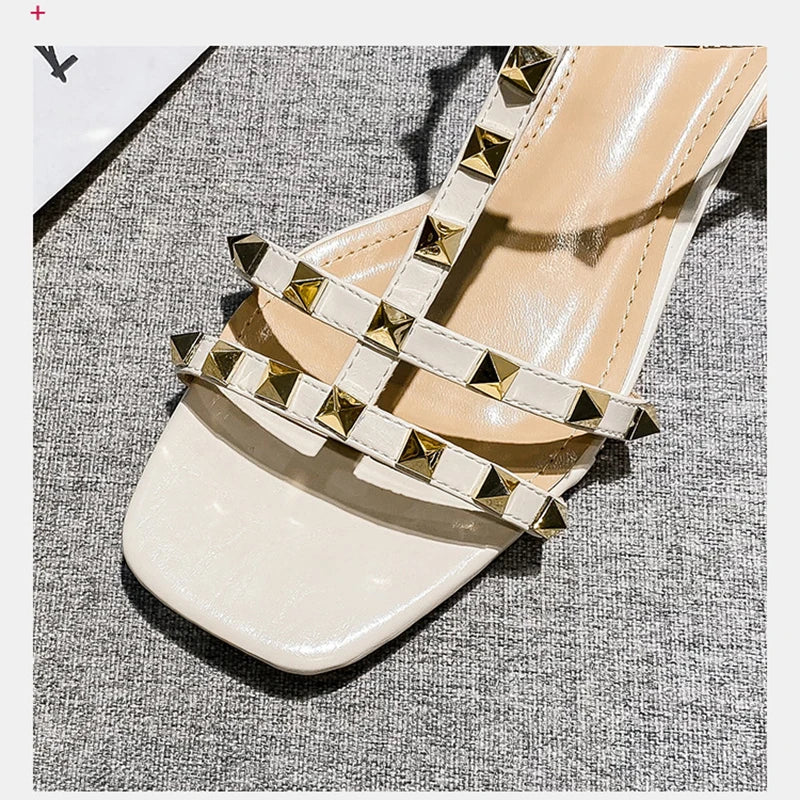 Summer low heel women rivets sandals thin ribbon fashion-large size wear slippers free delivery - My Store