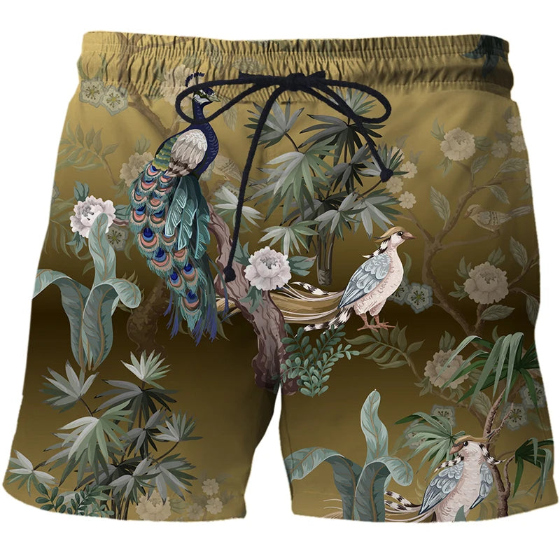 Mens Summer Beach Shorts-Beach Boxer Trunks peacock 3D Print-Casual Short Bermudas - My Store