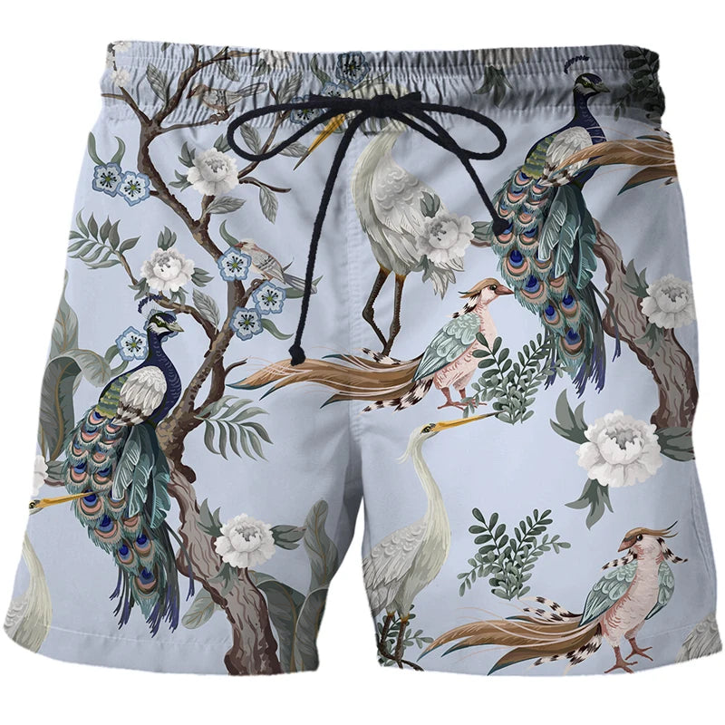 Mens Summer Beach Shorts-Beach Boxer Trunks peacock 3D Print-Casual Short Bermudas - My Store