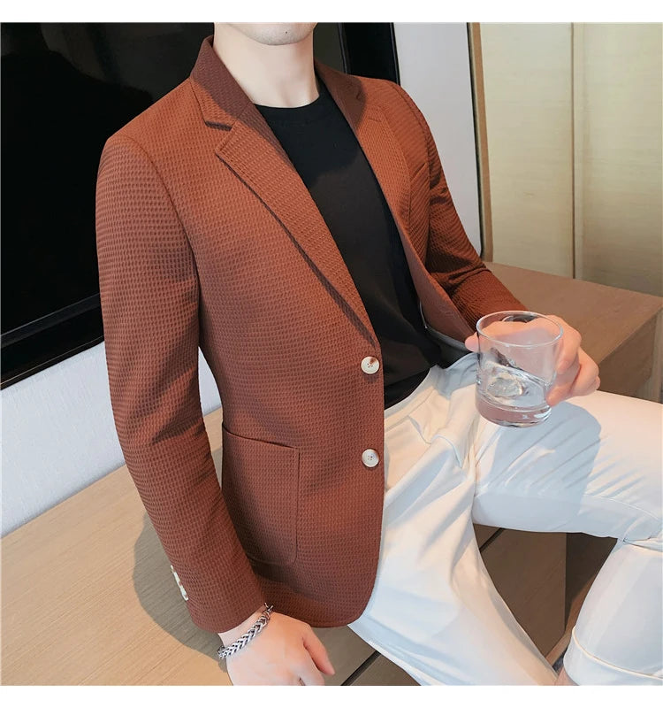 Autumn Brand Men Blazers Slim Fit Casual Suit Jacket Solid Color Blazer