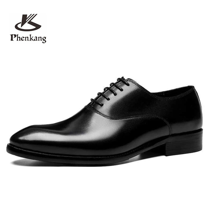 Mens Elegant Italian Handmade Pointed Toe Lace-Up Dress Shoes Genuine Leather Handmade - My Store