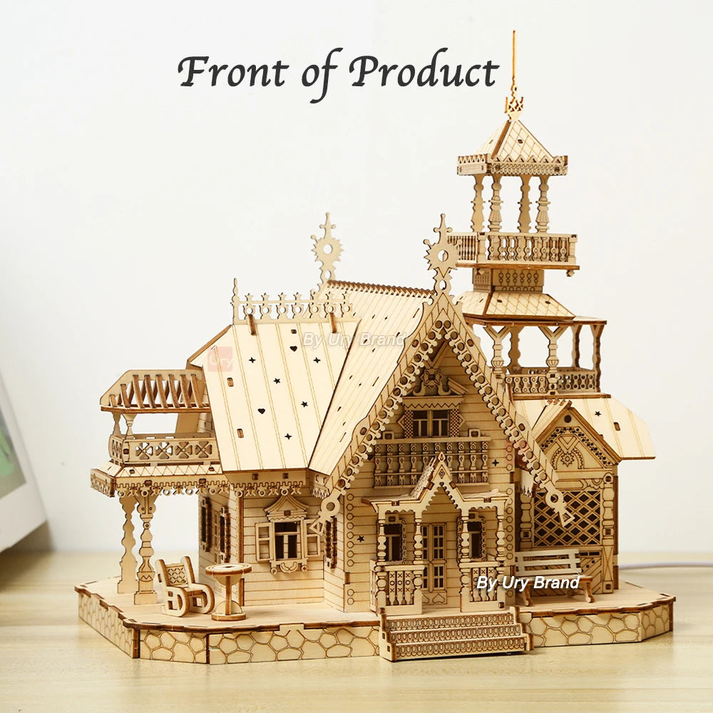 3D Wooden Puzzle-Villa House Royal Castle-Light Assembly-Toy Kid/Adult DIY Model Kits Desk Decoration - My Store