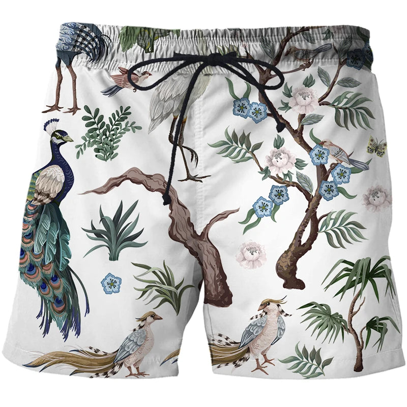 Mens Summer Beach Shorts-Beach Boxer Trunks peacock 3D Print-Casual Short Bermudas - My Store